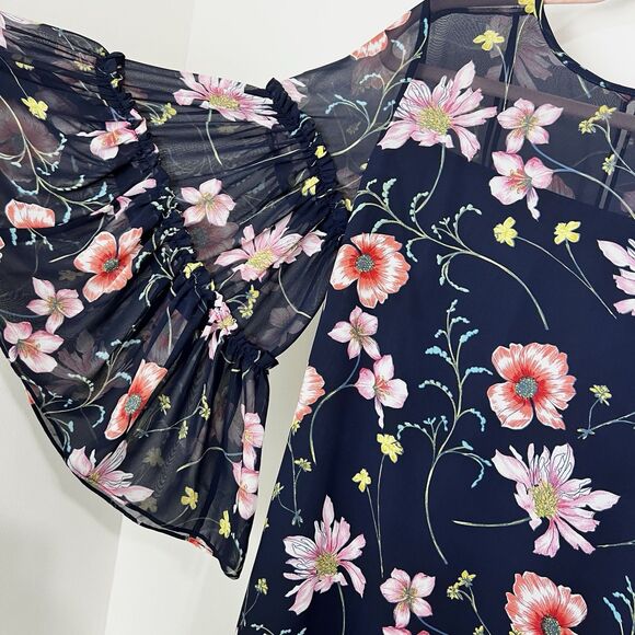 Eliza J Navy Pink Floral Dress Oversized Ruffle Flare Sleeves Women’s 4 - Picture 4 of 13